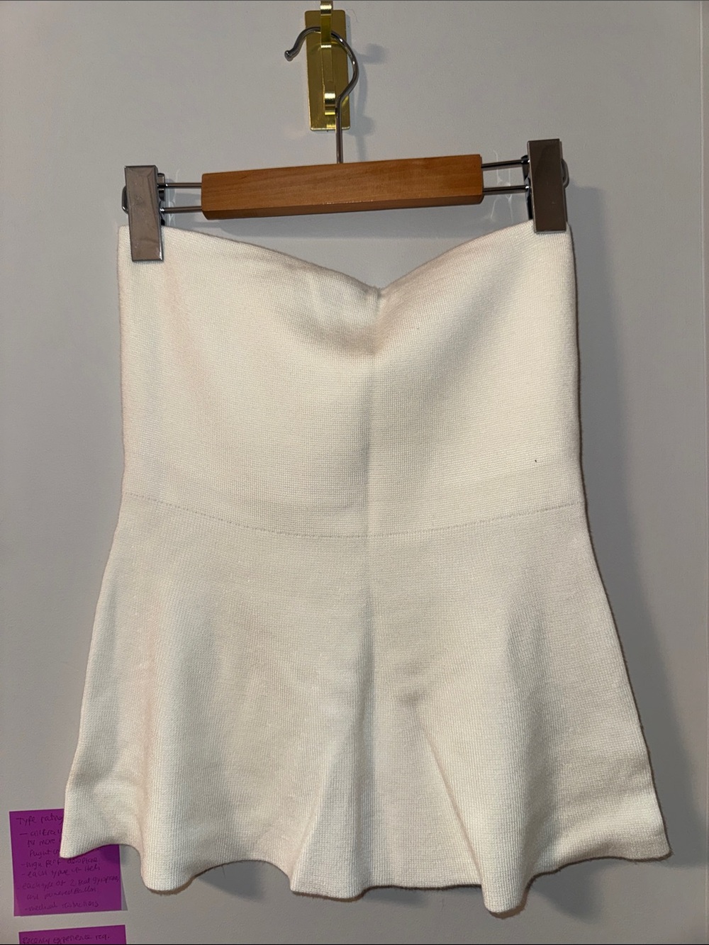 White Strapless flared knit top Dynamite